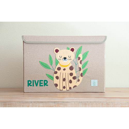 Peaceful Cheetah PERSONALIZED Toy Box + Storage Box, Fabric Toy Box with Lid for Toy Storage, Jungle Nursery Decor, Baby Shower Gift