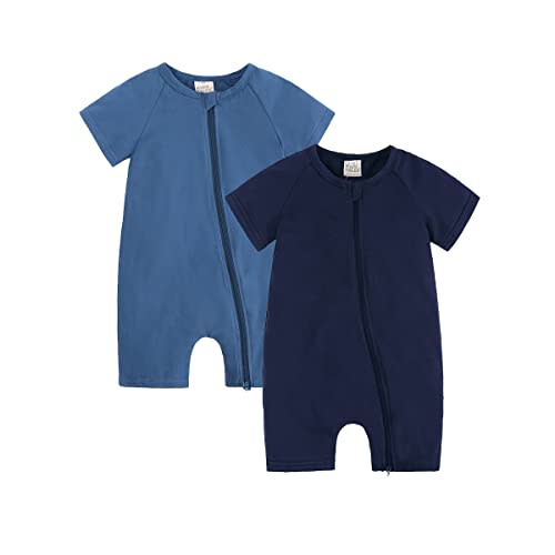 JunNeng Baby Boy Girl 2 Pack Short Sleeve Zipper Rompers Infant Cotton 2-way Zippers Comfy Summer Jumpsuit