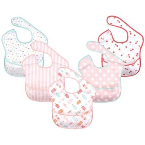 Hudson Baby Infant Girl Waterproof Polyester Bibs 5pk, Ice Cream, Feeder