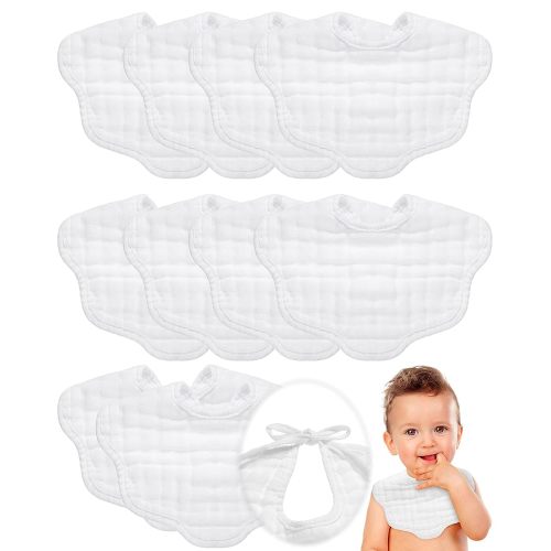Yahenda 10 Pack Muslin Baby Bibs - White Bandana Drool Bibs, Absorbent Teething Cotton Cloths With Adjustable Straps for Unisex Newborn Infant Toddler, 0-2 Years Old