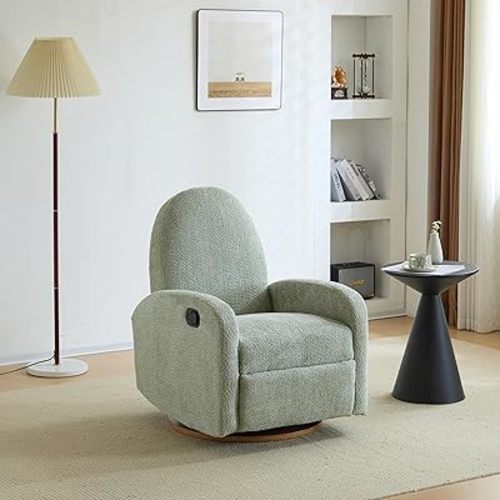 Christopher Knight Home Sidney Boucle Fabric Upholstered 360° Swivel Chair, Push-Back Recliner, Solid Wood Glider Recliner with Rotation, Living Room Lounge Chair, Adjustable Backrest, Greyish Green