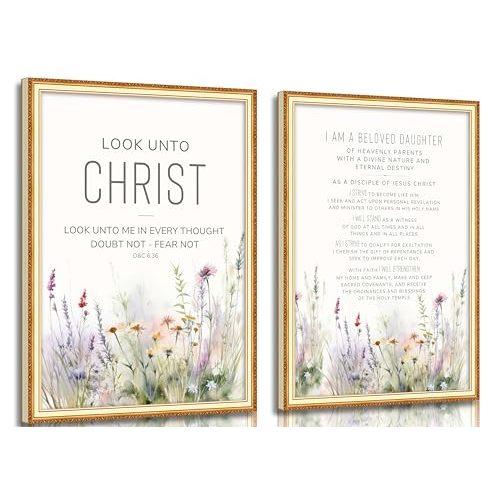 KKP® Wildflowers & Scripture Painting Picture Wall Decor for Young Women - Youth Theme Poster Print Artwork - Look Unto Christ - LDS Young Women Gift - LDS Girls Camp for Living Room Bedroom Classroom