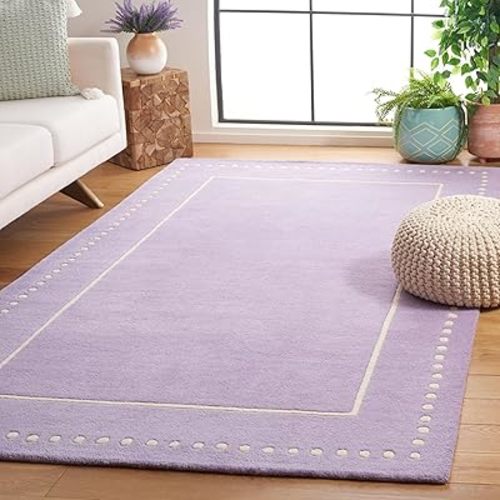 SAFAVIEH Bella Collection Area Rug - 5' x 8', Lavender & Ivory, Handmade Dotted Border Wool, Ideal for High Traffic Areas in Living Room, Bedroom (BEL151C)