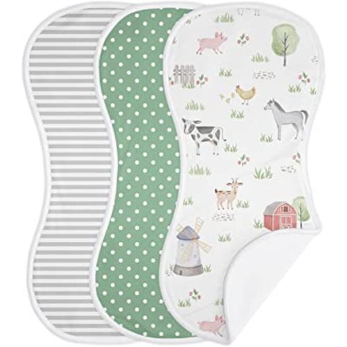 Sweet Jojo Designs Farm Animals Baby Boy Girl Absorbent Burp Cloths Infant Newborn Grey Red Black and White Green Watercolor Farmhouse Barn Horse Cow Sheep Pig Gender Neutral 3 Pack Set Dribble Drool
