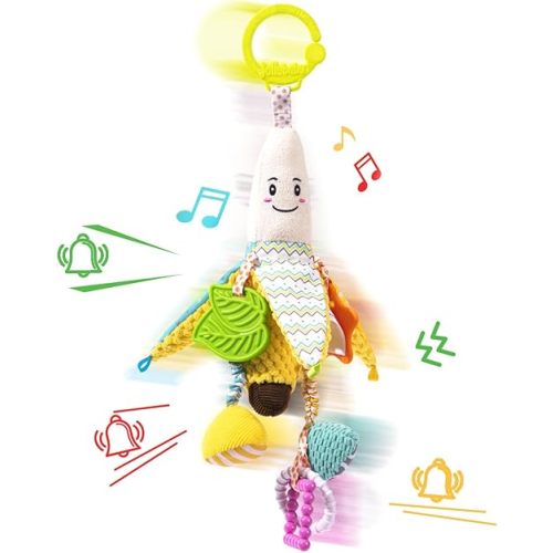 Jollybaby Stroller Rattle Toys for Car Seat Parm, Fruit Plush Hanging Infant Crib Bed Travel Activity Ring Bell with Crinkle, Squeaky & Teether for Boys Girls(Banana)
