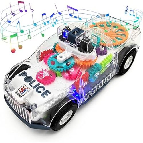 Tipmant Baby Toddler Police Car Electric Vehicle Toy Auto Driving, Transparent Gears, Music, Luminous Lights, Kids Gifts