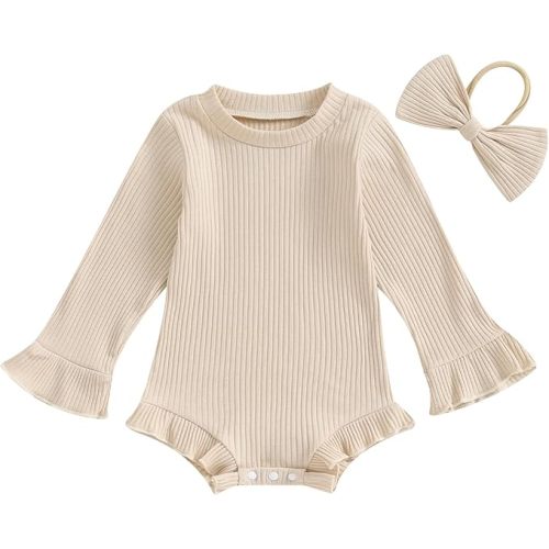 fhutpw Newborn Baby Girl Oversized Sweatshirt Romper Ruffle Long Sleeve Crewneck Onesie Sweater Tops Infant Fall Clothes