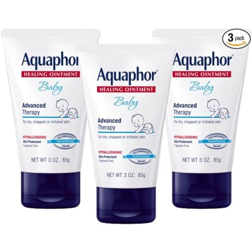 Aquaphor Baby Healing Ointment, Advanced Therapy for Chapped Cheeks and Diaper Rash, 3 Ounce (Pack of 3)