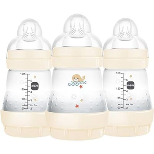 MAM Easy Start Anti Colic Baby Bottle 5 oz, Easy Switch Between Breast and Bottle, Reduces Air Bubbles and Colic, Newborn, Unisex, 3 Count (Pack of 1)