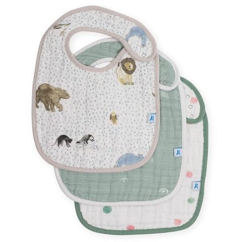 Little Unicorn Premium Classic Bib 3 pack | Adjustable as baby grows | Soft fabric on skin | Great for first time eaters (Party Animals)