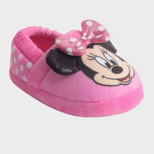 Toddler Girls' Disney Minnie Sock Slippers - Pink M: Breathable Lightweight Design, Slip-on, Closed Round Toe