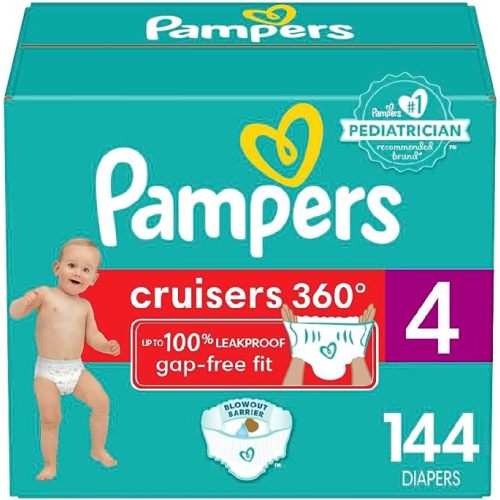 Pampers Cruisers 360 Diapers - Size 4, One Month Supply (144 Count), Pull-On Disposable Baby Diapers, Gap-Free Fit