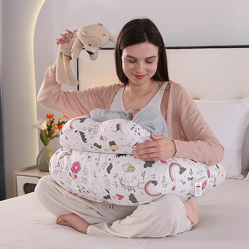 YOHEER Nursing Pillow for Breastfeeding,Plus Size Baby Feeding Pillows with Removable Washable Cotton Slipcover, Adjustable Waist Strap,More Support for Mom and Baby