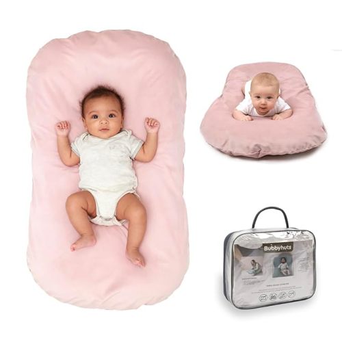 Baby Lounger - Snuggle Cozy Me Infant Lounger for Newborn 0-12 Months, Flannel Cover，Portable Breathable & Soft Baby Nest Lounger for Home and Travel - Pink