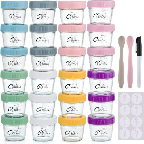 Glass Baby Food Storage Container (24 Pieces, Bright Variety) | Jars | Spoons, Sticky Notes
