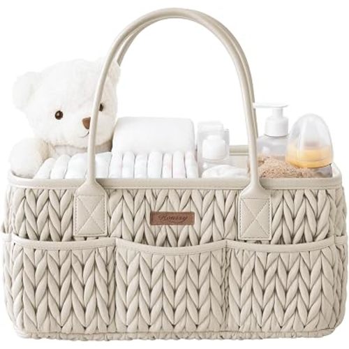 Konssy Baby Diaper Caddy Organizer, Braided Quilted Design with PU Handles