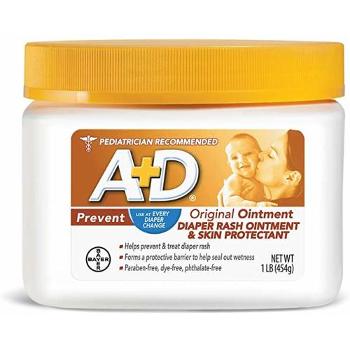 A+D Original Diaper Rash Ointment, Skin Protectant With Lanolin and Petrolatum, Seals Out Wetness, Helps Prevent Baby Diaper Rash, 16 Oz (Pack of 1)