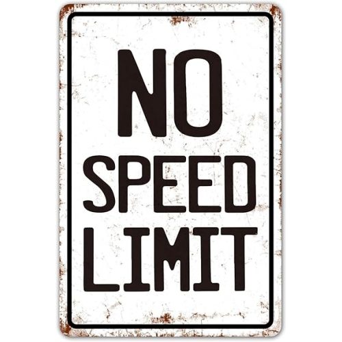 Vintage No Speed Limit Sign Car Wall Decor for Boys Nursery Room Metal Tin Signs Race Car Themed Bedroom Man Cave Garage 8x12 Inch