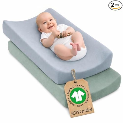 Plush Organic Changing Pad Covers Boy,Girl - GOTS 100% Certified Organic Cotton Changing Table Pad Cover, Baby Nursery Diaper Changing Pad Sheets,Table Contour Pads Liners