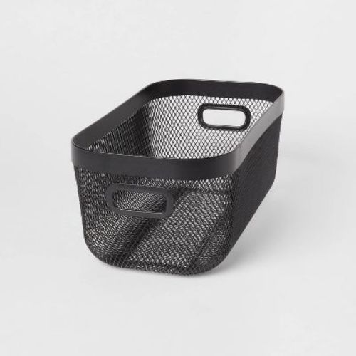Metal Mesh Media Bin Black - Brightroom™: Steel Wire Basket with Handles, Rectangular Storage, 12.06" x 6.06" x 4.78"