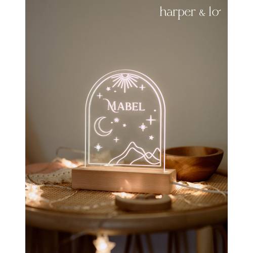 Personalized Acrylic Night Light | Celestial Night LED Light | Kids Bedroom Decor, Moon & Stars,Boho Nursery Decor,Personalized Custom Gifts
