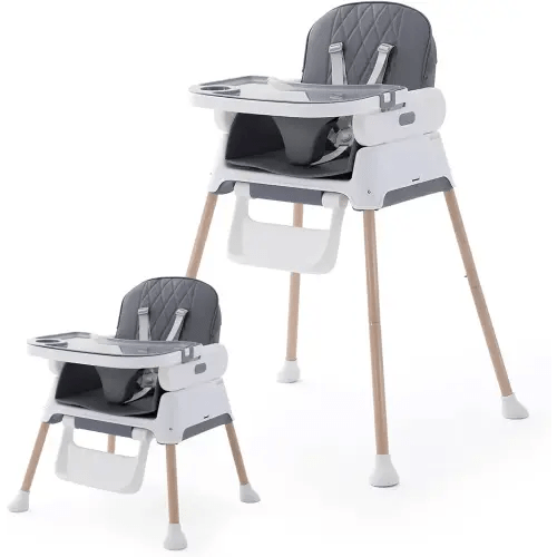 3 in 1 Baby High Chair,Adjustable Convertible Infant Baby Feeding Chair Booster for Eating with Detachable Double Tray,5 Point Harness,Deep Gray