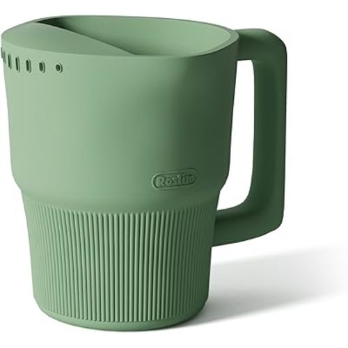 Roslim Silicone Baby Bath Rinse Cup - Shampoo & Body Washing Rinser for Kids & Toddlers, Lightweight Bath Cups for Rinsing Hair, Easy-Grip Handle, Ultra Soft Material (Olive Green)