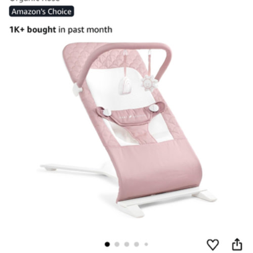 Baby Delight Alpine Deluxe Portable Baby Bouncer | Infant | 0-6 Months | 100% GOTS Certified Organic Cotton Fabric | Organic Rose