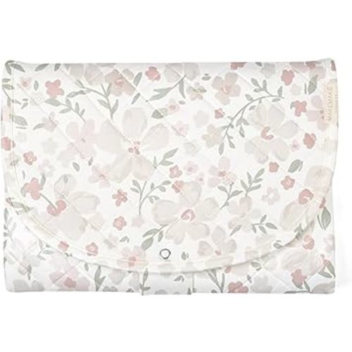 Makemake Organics Organic Portable Changing Pad GOTS Certified Organic Cotton Fill Portable Diaper Changing Mat Diaper Clutch Changing Station Kit Compact Travel Pad (33"x34", Blossom)