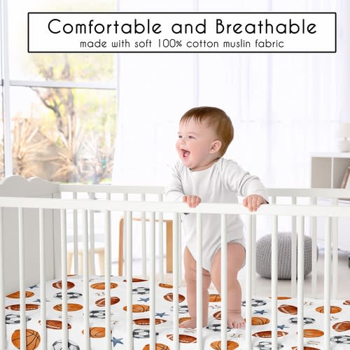 Watercolor Sports Theme  100% Cotton Muslin Crib Sheet