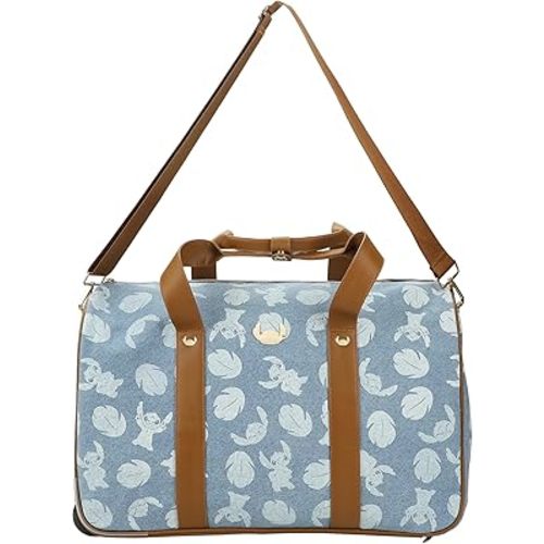 Disney Stitch Character Print 21" Adult Blue Denim Rolling Duffel Bag