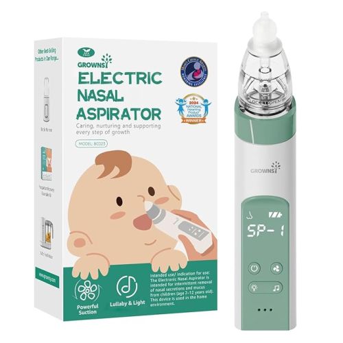 GROWNSY Nasal Aspirator for Baby, Electric Nose Aspirator for Toddler, Baby Nose Sucker, Automatic Nose Cleaner with 3 Silicone Tips, Adjustable Suctions, Music and Light Soothing Function (Green)