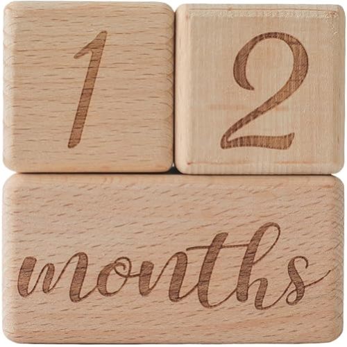Promise Babe Milestone Blocks Set of 3 Baby Age Blocks for Monthly Milestone Wooden Photo Props Set Perfect for Baby Shower and Keepsake (Brown)