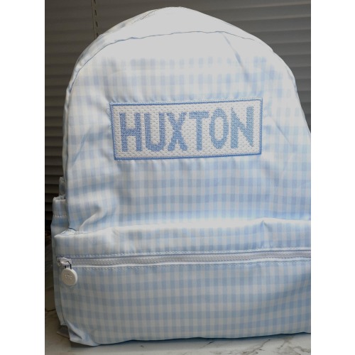 Personalized Blue Gingham Nylon Backpack: Diaper Bag