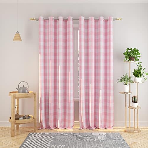 Curtains Pink and White Buffalo Gingham Check Curtain Panels 95 inches Long Living Room Drapes Plaid Checker Kitchen Bedroom Window Treatment Set 2 Panels Grommet Top