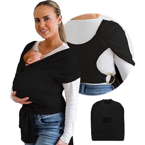 Stylish Black & Gold Baby Carrier Wrap: Comfortable, Soft & Supportive, Adjustable Ring Sling for Mom & Dad, Ideal for Baby Registry, Newborn to Toddler, Baby Shower