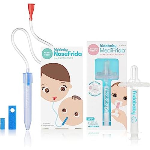 MediFrida The Accu-Dose Pacifier Baby Medicine Dispenser + Baby Nasal Aspirator NoseFrida The Snotsucker by Frida Baby