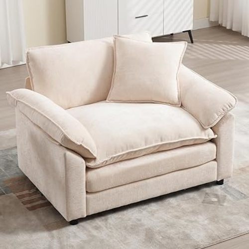 Modern Oversized Chair, Comfy Chenille Accent Chair Large Upholstered Armchair with Extra Thick and Deep Seat Lounge Chair for Living Room,Bedroom,Apartment, Beige