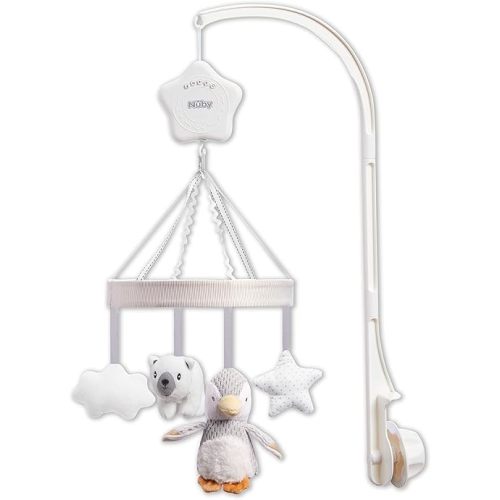 Nuby Penguin Musical Cot Mobile for Babies – Spinning Baby Mobile with Adjustable Arm to Fit Most Cots | Calming Lullabies | Plush Toys