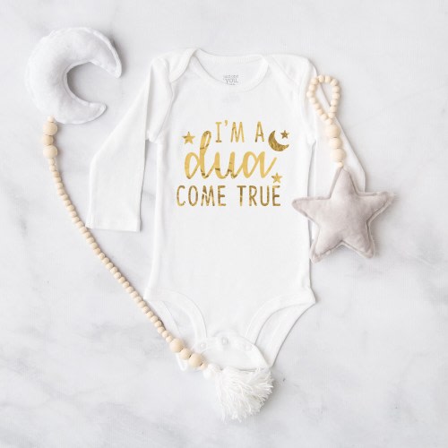 I'm a Dua Come True Gold Onesie®, Baby Girl, Baby Boy Newborn Clothes, Baby Shower Gift, Welcome Baby outfit, Muslim Onesie®, Salaam World
