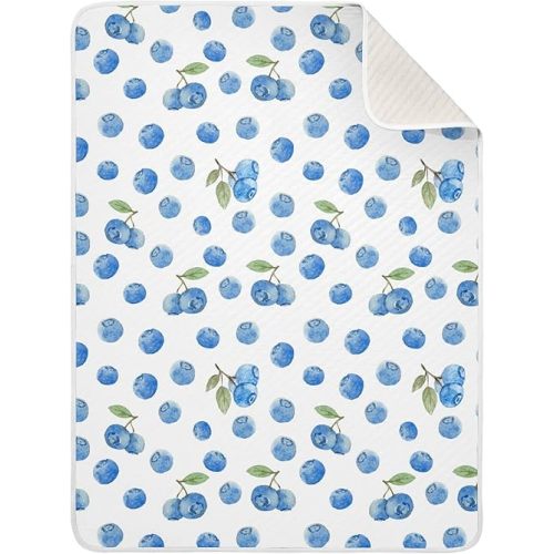 Ollabaky Watercolor Blueberry Baby Blanket for Boys Girls Cotton Throw Blanket Swaddle Blanket for Crib Stroller Nursery Receiving Blanket Infant Toddler Unisex 30"x40"