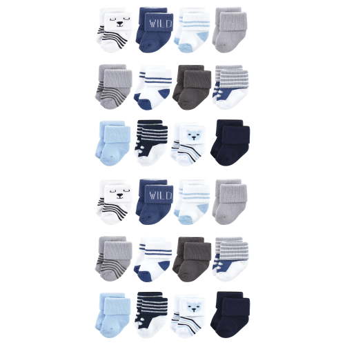 Hudson Baby Cotton Rich Baby Terry Socks 24-Pack, Bear Boy, 6-12 Months