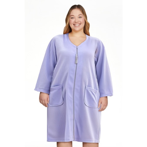 Richie House RH Women's Zipper Robes Half Sleeve Zip Front Knee Length Lightweight Housecoats S-3XL RHW4010