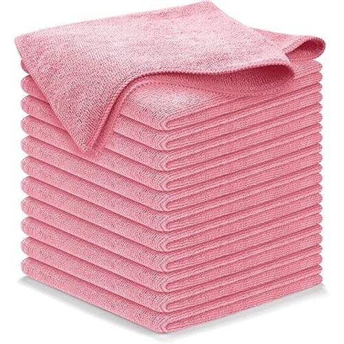 USANOOKS Microfiber Cleaning Cloth Light Pink - 12 Pcs 12.5"x12.5" - High Performance - 1200 Washes, Ultra Absorbent Towels Weave Grime & Liquid for Streak-Free Mirror Shine - Car Washing Cloth