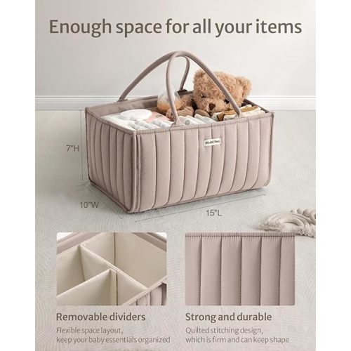 Blissful Diary Baby Diaper Caddy Organizer, Stylish Storage Basket for Newborn Essentials and Diaper Station, Gift for Baby Shower and Registry Must-Have, Sand