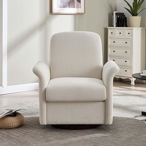 360° Swivel Accent Chair, Mid Century Modern Barrel Chair, Upholstered Club Armchair, Comfy Single Sofa Seating for Living Room, Bedroom, Hotel, Office (Cream+Linen)