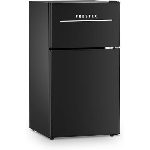 Frestec Mini Fridge with Freezer 3.2 Cu.Ft. 2 Door Refrigerator and Freezer Small Fridge for Bedroom Home Office Dorm, Small Drink Chiller, 37 dB Low Noise, Black