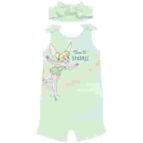 Disney Classics Tinker Bell Infant Baby Girls French Terry Romper and Headband Newborn to Toddler
