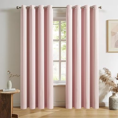 DUALIFE Solid Baby Pink Curtains Pair 84 Inches Long Blackout Curtain Panels for Girls Bedroom Decor Grommet Darkening Thermal Insulated for Living Room 52''x 84'' Set of 2