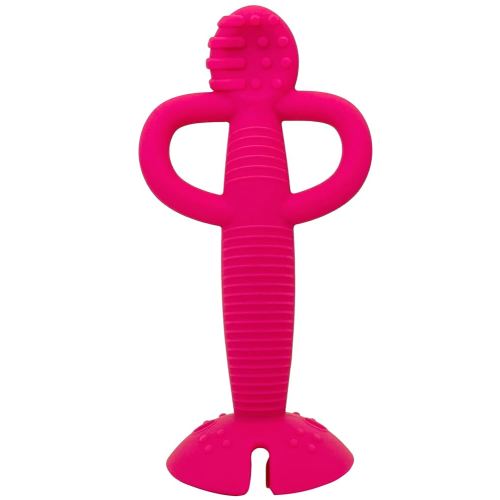 Busy Baby Teething Spoon - 2-in-1 Teether and Training Spoon for Self Feeding, Dishwasher Safe, BPA Free, Food Grade Silicone (Pink)
